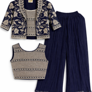 Elegant navy blue color with golden embroidery