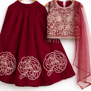 Maroon traditional lehenga choli set for girls