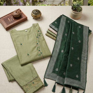 olive green kurta set with dupatta
